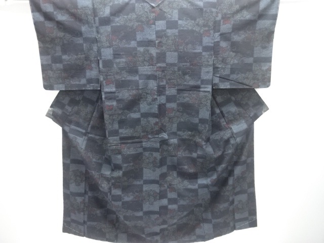 JAPANESE KIMONO / TSUMUGI / WOVEN ICHIMATSU PATTERN